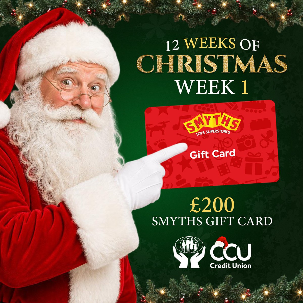 CCUCreditUnion's tweet photo. 🎄🎅 12 WEEKS OF CHRISTMAS – WEEK 1! 🎅🎄

We’re kicking off Christmas with a cracker! 🎁✨

This week, you could WIN a £200 Smyths Gift Card! 🧸🎮🎁

To be in with a chance, simply LIKE & SHARE this post! ❤️🎄

🎁 This one’s for our CCU Members! Not a member yet? Join us today and you could be part of the festive fun! 🎄✨