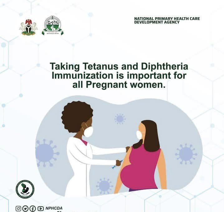 NphcdaNG's tweet photo. Tetanus and Diphtheria infections can be deadly to a pregnant woman and can cause the loss of the baby.
Taking Tetanus and Diphtheria Immunization is important for all Pregnant women.

#SupportImmunization https://t.co/GC6ZAzfUtA