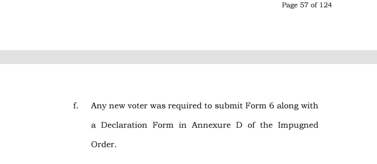 indicrealist's tweet photo. ECI never lied. 

ECI had stated that the "declaration to Form 6 for SIR has been upheld by the SC", not any "modification".

CJI Surya Kant has ONLY said that the SC has not approved ANY modified version of Form 6 used for inclusion of names in electoral rolls during the SIR.

The CJI never said that the ECI had indeed used a modified Form 6 for the SIR.

This is in line with the ECI's argument that seeking additional documentation as Annexure-D declaration doesn't amount to "modification".

Read alongside with SC's July 2026 verdict, this actually stands as a vindication of any violation by ECI or CEC Gyanesh Kumar.

Congress ₹2 IT celliyas should take ₹1 crash course in basic english comprehension. Lol. 🤡😂