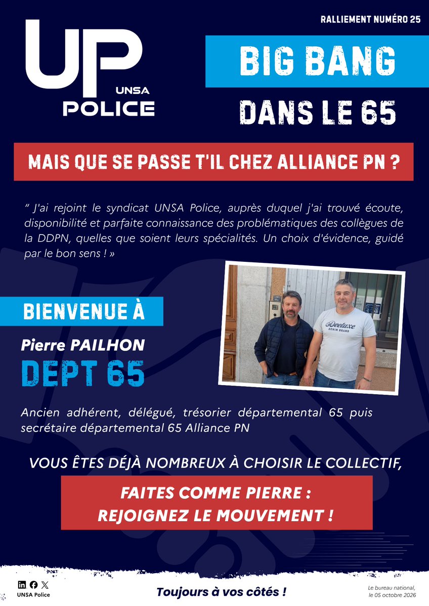 UNSAPOLICE's tweet photo. [ #Ralliement ] : Pierre, ancien délégué et trésorier départemental 65 puis secrétaire départemental 65 Alliance PN rejoint #UNSAPolice !

N'hésitez pas à lui souhaiter la bienvenue !😁

Vous êtes déjà nombreux à choisir le collectif, faites comme Pierre, rejoignez le mouvement ! https://t.co/OpCZPh8CKV
