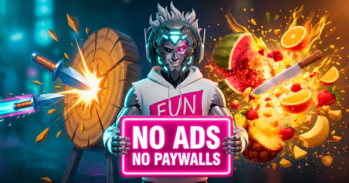 FUNtoken_io's tweet photo. 🎮 50 levels. Zero ads. Real $FUN rewards. 

Take on Knife Strike 🔪 + Fruit Chop Frenzy 🍉 with no ad breaks and no paywalls getting in your way.

And they’re just 2 of 9 $FUN Android games. Which one are you playing first? 👀

Play Now &amp; Earn $FUN 👉 https://t.co/lJeoZvmsJO https://t.co/ixACJKUI4A