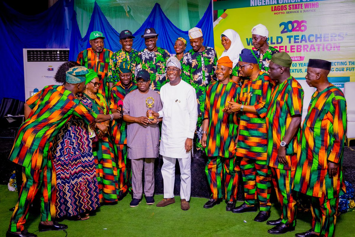 drobafemihamzat's tweet photo. Today, I represented the Governor of Lagos State, Mr. Babajide Olusola Sanwo-Olu, at the 2026 World Teachers’ Day celebration at the NUT Pavilion in Ikeja.

We took the time to celebrate our teachers and recognise the commitment they bring to the education of our children every day. 

As we continue to build a Lagos where every child has the opportunity to thrive, we must also ensure that the people entrusted with their education have the support and respect they deserve. Our commitment is to keep listening, keep improving and keep putting our people first.