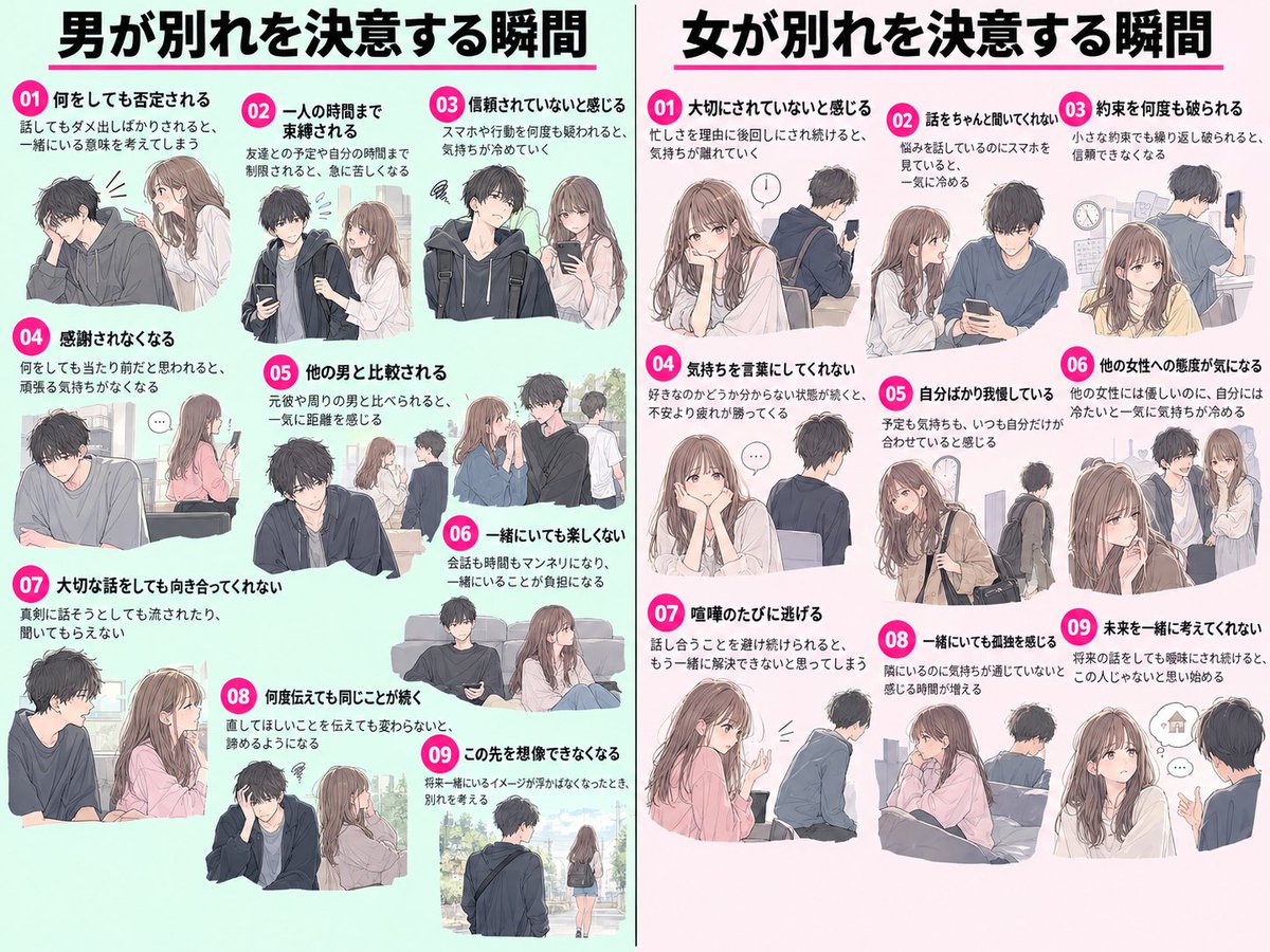 toyotomi_match_'s tweet photo. 男が別れを決意する瞬間
vs
女が別れを決意する瞬間 https://t.co/S7Rw9Jz4pw