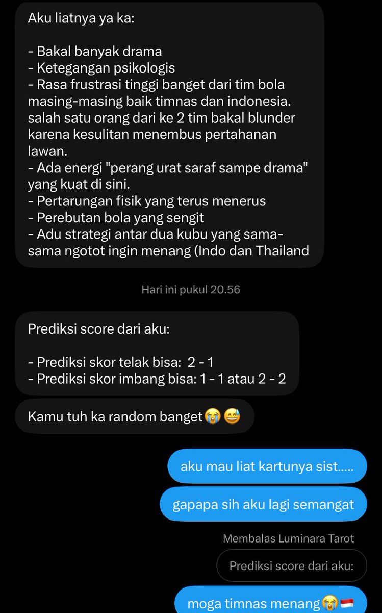 txtdri's tweet photo. Bacain prediksi bola ke kakak-kakak tarot reader. gabut banget aku besttt🙂↕️🙂↕️
Semoga king indo menang🇮🇩🇮🇩
#TimIndonesia
#TimanDay https://t.co/fRoiYYDD7Z