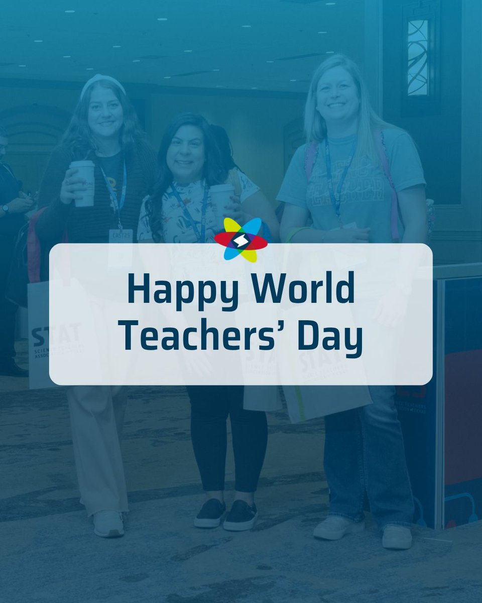 TXScienceSTAT's tweet photo. Because of you, a student asks one more question. Tries one more experiment. Notices something about the world they had never seen before. 

Happy World Teachers’ Day to the Texas science educators who spark curiosity. Your work matters today and every day. https://t.co/oA3eieROrS