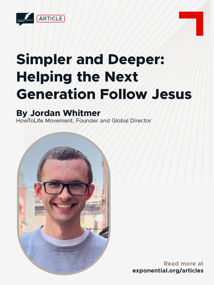 exponentialus's tweet photo. What does the next generation really need to follow Jesus?

In “Simpler and Deeper: Helping the Next Generation Follow Jesus,” Jordan Whitmer, Founder and Global Director of HowToLife Movement, challenges us to look beyond elaborate strategies and invite young people into something simpler, and deeper. 

A bigger understanding of the Gospel. A deeper walk with Jesus. And real responsibility to actually live out their faith and participate in the mission of God. 

Because this isn’t ultimately about finding the right strategy to “fix Gen Z.” It’s about inviting them into the life Jesus has always called His disciples to live.

Swipe through for a few takeaways, then read the full article at https://t.co/O7Q95XkBtO.