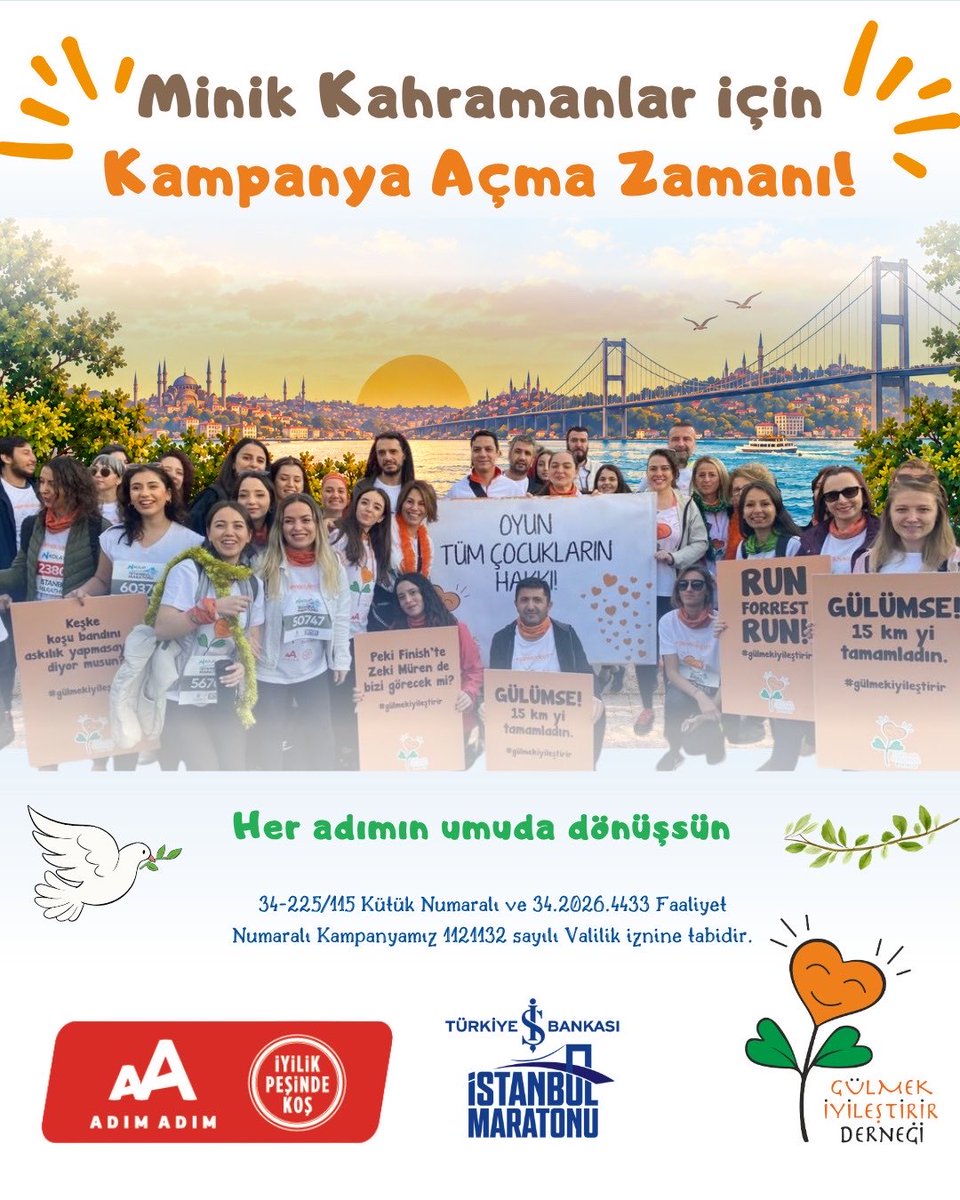 gulmekiyider's tweet photo. İstanbul Maratonu’nda minik kahramanlar için kampanya açma zamanı! 🧡

Bu yıl adımlarınız, çocukların oyunla ve neşeyle buluşmasına destek olsun! 🏃‍♀️🏃‍♂️

#İstanbulMaratonu #İyilikPeşindeKoş #AdımAdım https://t.co/nxWVLo0JJj