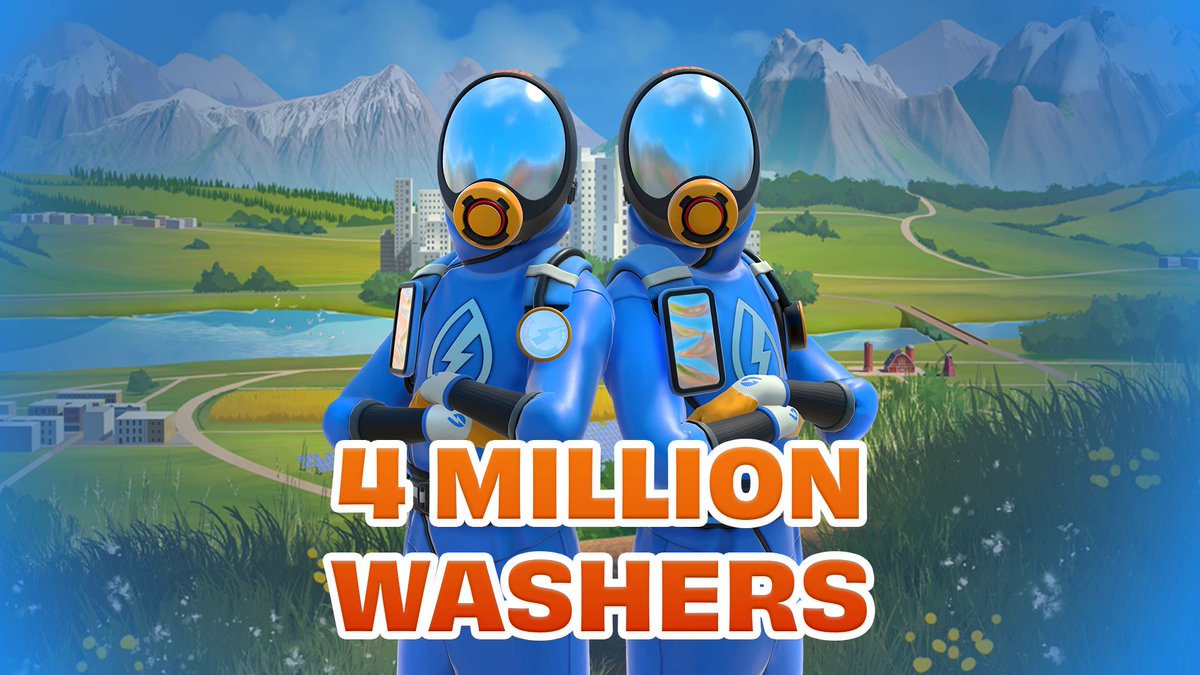 PowerWashSim's tweet photo. Four Million Washers!🎉

From tackling the Public Facility job to uncovering what lies beneath the Temple, we want to thank all the Washers who returned and saved Caldera County once again🩵💦 https://t.co/pXz6nHGB9l