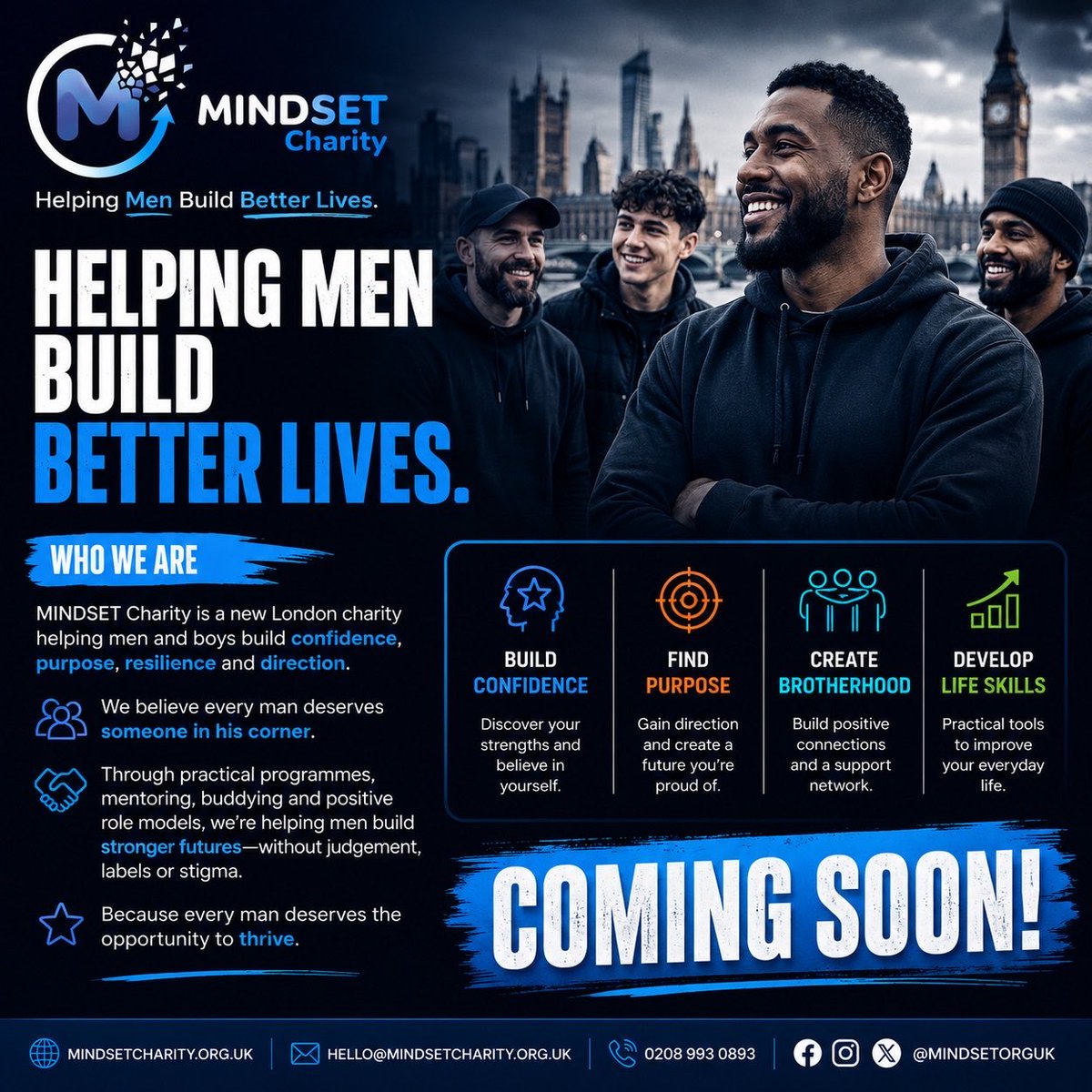 MINDSETOrgUK's tweet photo. We’re MINDSET, a brand new start up charity;

Helping Men &amp; Boys Build Better Lives!!!
✅Practical Programmes
✅Mentoring
✅Life Coaching 
✅Positive Role Models

We’ll be helping men and boys build better mental wellbeing, confidence, purpose, resilience and direction.

#MINDSET https://t.co/alLbB9nFlw