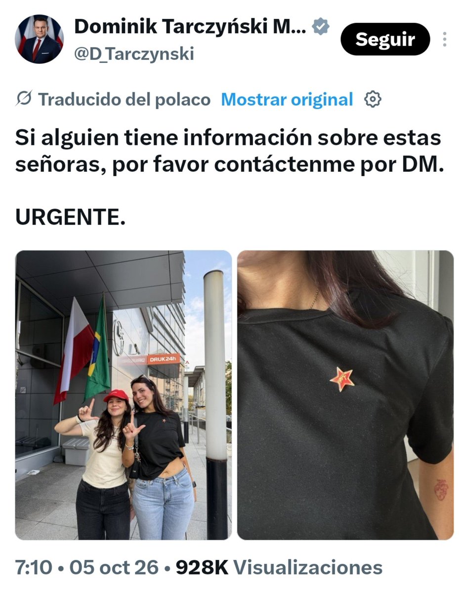 Liberfach0's tweet photo. 🇵🇱 En Polonia, se está impulsando una campaña de cacería contra dos brasileras que residen allí y que se tomaron una foto votando por Lula y llevando un pin comunista. En Polonia está prohibido el comunismo, y ya dieron con la identidad de una de ellas que trabaja de ejecutiva en la compañia Procter&Gamble. ¿Apruebas la reacción de los Polacos?