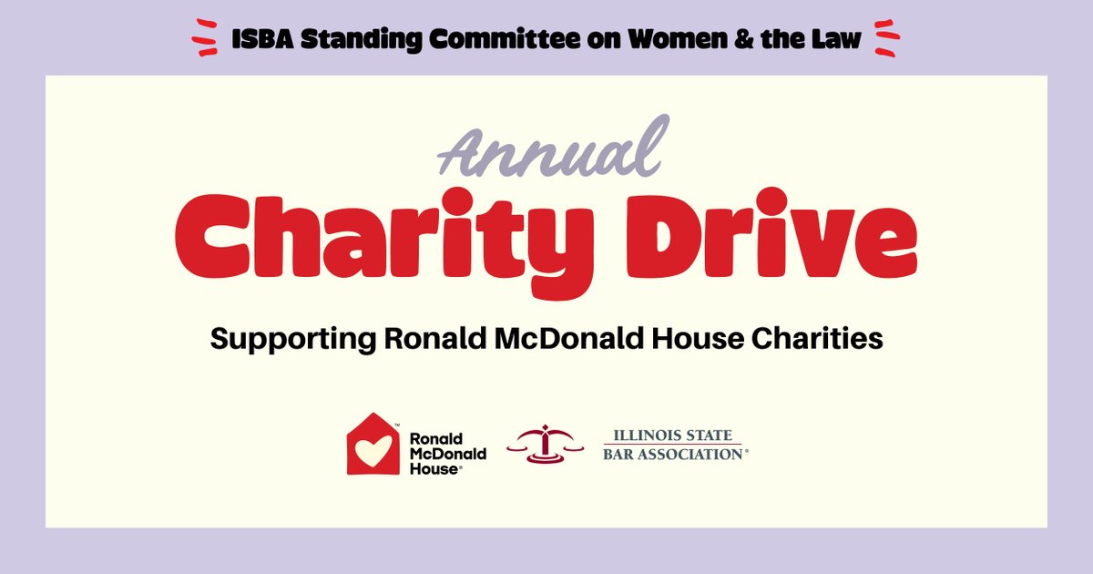 ISBAlawyer's tweet photo. 📌 Donations accepted through October 9‼️
📢 Our ISBA #WomenAndTheLaw Committee is collecting donations for @RMHGlobal to help provide meals for families facing critical childhood illnesses.
📅 Donate by Oct. 9, 2026
➡️ https://t.co/EiDKoTBUpW
#ISBA #WATL #RonaldMcDonaldHouse https://t.co/8HgTrLBmdh