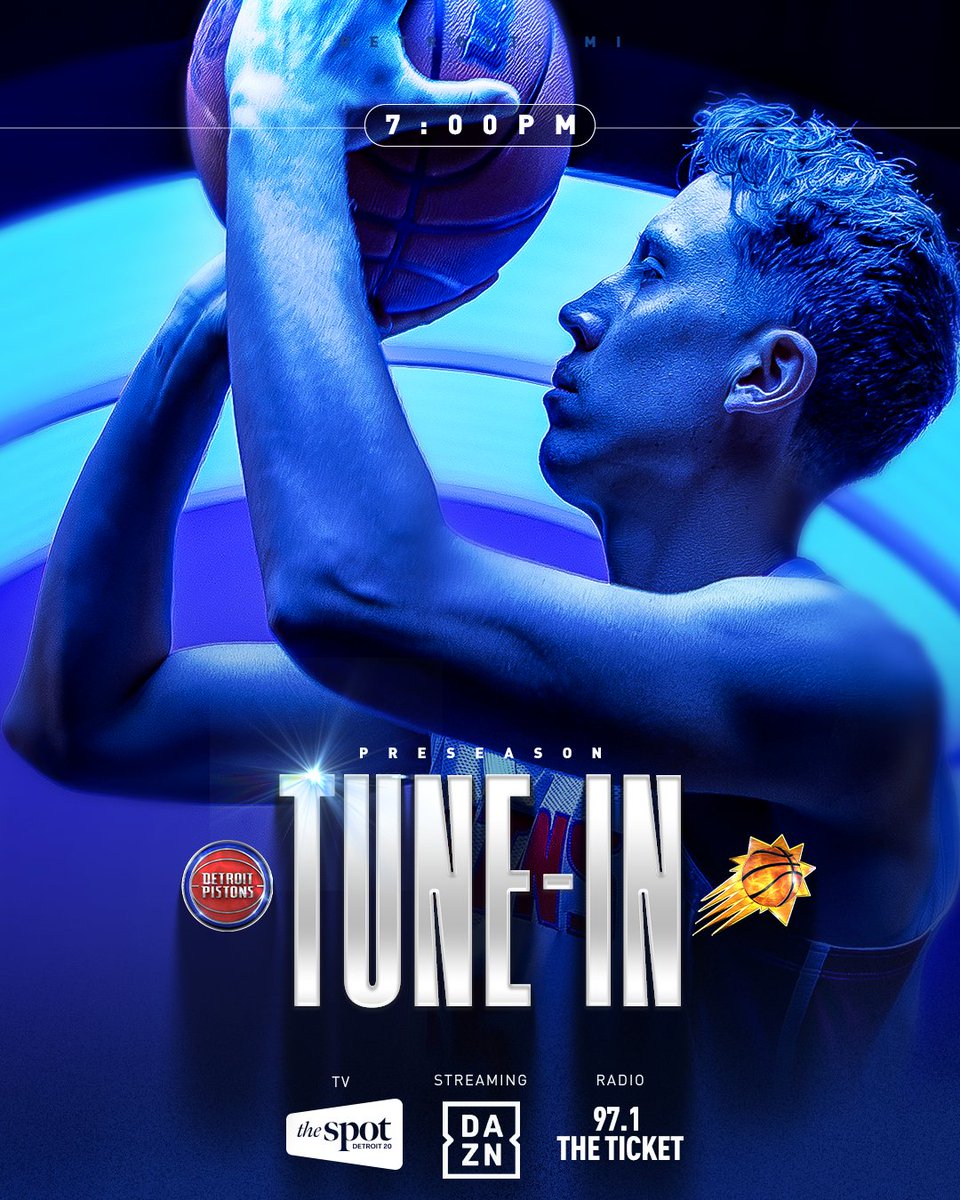 DetroitPistons's tweet photo. Detroit Basketball is BACK 

📺 @wxyzdetroit &amp; @DAZN 
🎙️ @971theticketxyt 
🎟️ @Ticketmaster https://t.co/VL4dEnBpxk