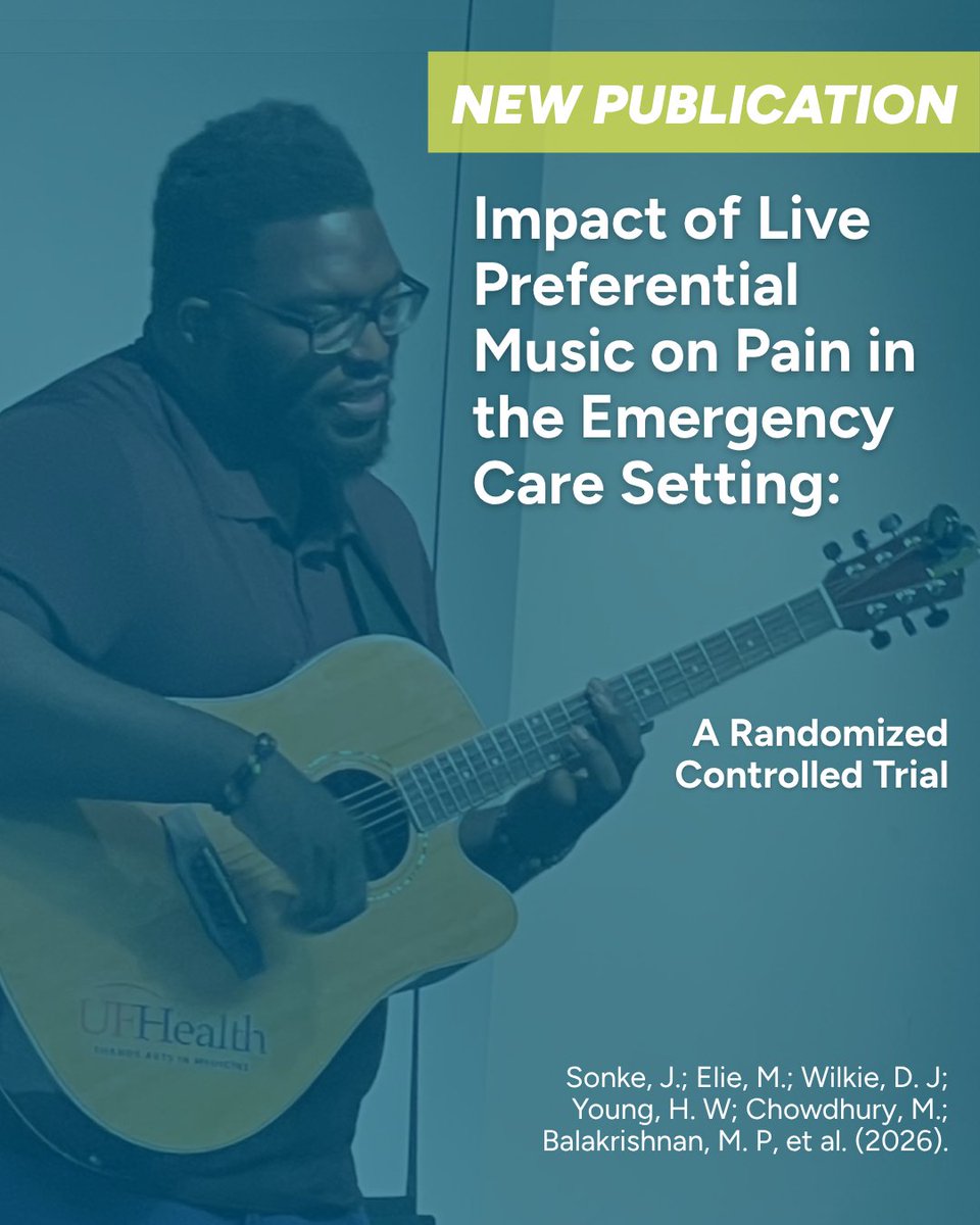 UFCAM's tweet photo. New study by Center faculty and research collaborators explores how live, patient-preferred music could support pain management for people experiencing acute musculoskeletal pain in emergency departments. 
 
📖 Read the full publication:
https://t.co/rKEJw3IGEv https://t.co/nMeCZMjcWu