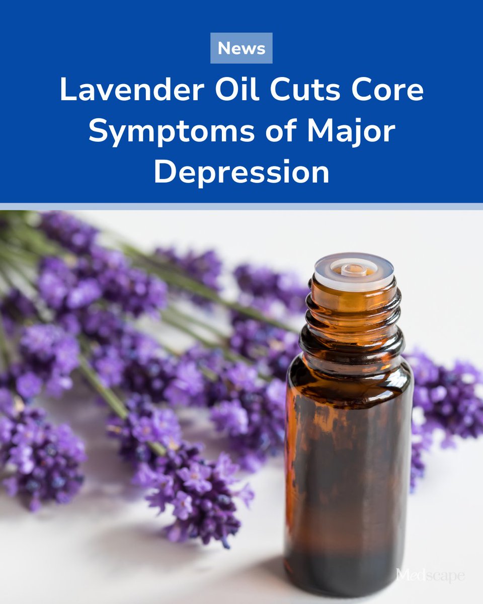 Medscape's tweet photo. An oral lavender oil preparation produced broad antidepressant effects in patients with mild-to-moderate major depressive disorder (MDD), with a symptom profile similar to that of the SSRI sertraline.

Results of a randomized controlled trial involving nearly 500 patients showed that the preparation, known as Silexan, was significantly more effective than placebo after 8 weeks for five of nine symptoms assessed with the Montgomery-Åsberg Depression Rating Scale (MADRS), including apparent and reported sadness, reduced appetite, concentration difficulties, and lassitude.

The findings point to an “independent, direct antidepressant effect,” the investigators led by Hans-Jürgen Möller, MD, Ludwig Maximillian University, Munich, Germany, noted. https://t.co/PWKaos6NoC