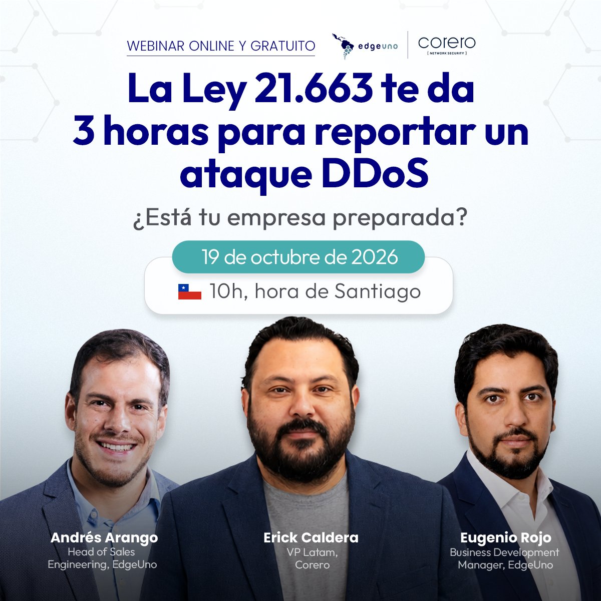Corero's tweet photo. 🇨🇱 ¿Tu red está preparada para los ataques #DDoS de hoy?

Te invitan a nuestro webinar para Chile, donde hablaremos de cómo proteger la disponibilidad de tu red y tus servicios frente a ataques DDoS cada vez más rápidos y sofisticados.

🔗 : https://t.co/4iALmANQiG https://t.co/UJUHliTUQS