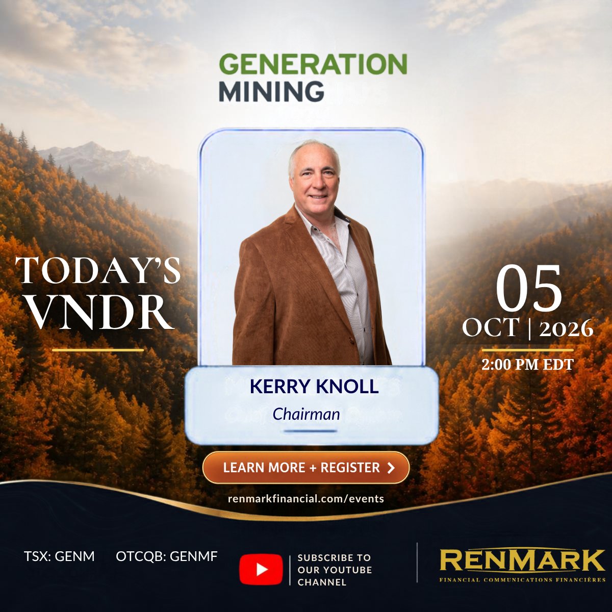 RenmarkMedia's tweet photo. ⛏️ @GenMining (TSX: $GENM | OTCQB: $GENMF) is advancing its Marathon Palladium-Copper Project in Ontario. Hear from Chairman Kerry Knoll at their #RenmarkVNDR.

📅 Oct. 5 | 🕑 2PM EDT
🔗 https://t.co/y1ePBqSRvV

#GenerationMining #Palladium #Copper https://t.co/UyyvCeey0G