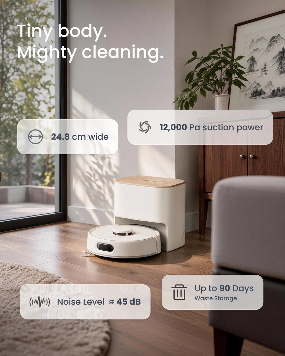 SwitchBot's tweet photo. Why does floor cleaning need to be a whole thing? 😮‍💨
K11+ Pro keeps it simple.
Tiny body. Mighty cleaning.
Discover more: https://t.co/iwshTrz3BY
#SwitchBot #K11PlusPro #RobotVacuum https://t.co/PQSZd6KDrT