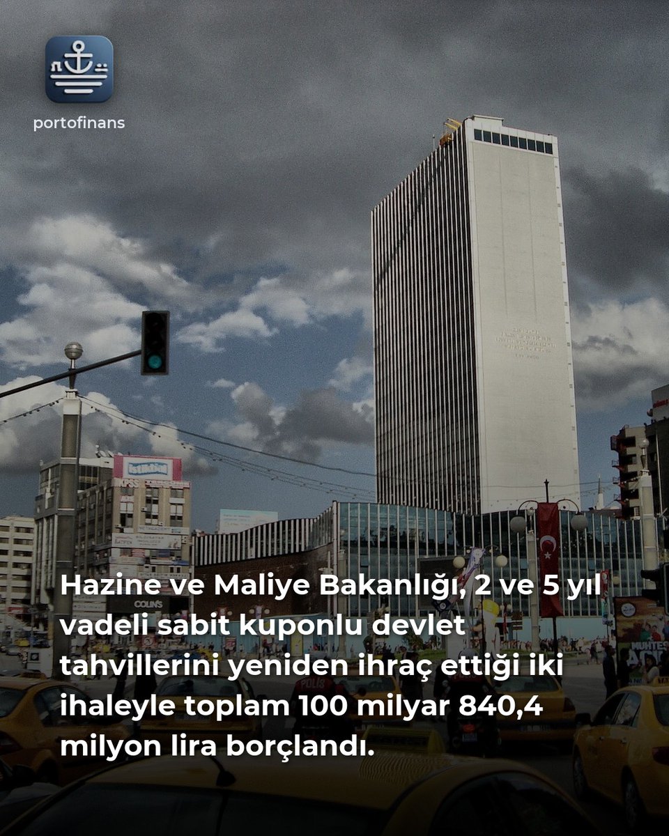 portofinans's tweet photo. Hazine ve Maliye Bakanlığı iki devlet tahvili ihalesi düzenledi. 2 ve 5 yıl vadeli sabit kuponlu tahviller yeniden ihraç edildi; toplam borçlanma 100 milyar 840,4 milyon lira oldu. #Hazine #Tahvil https://t.co/Cv9mwnX0pX