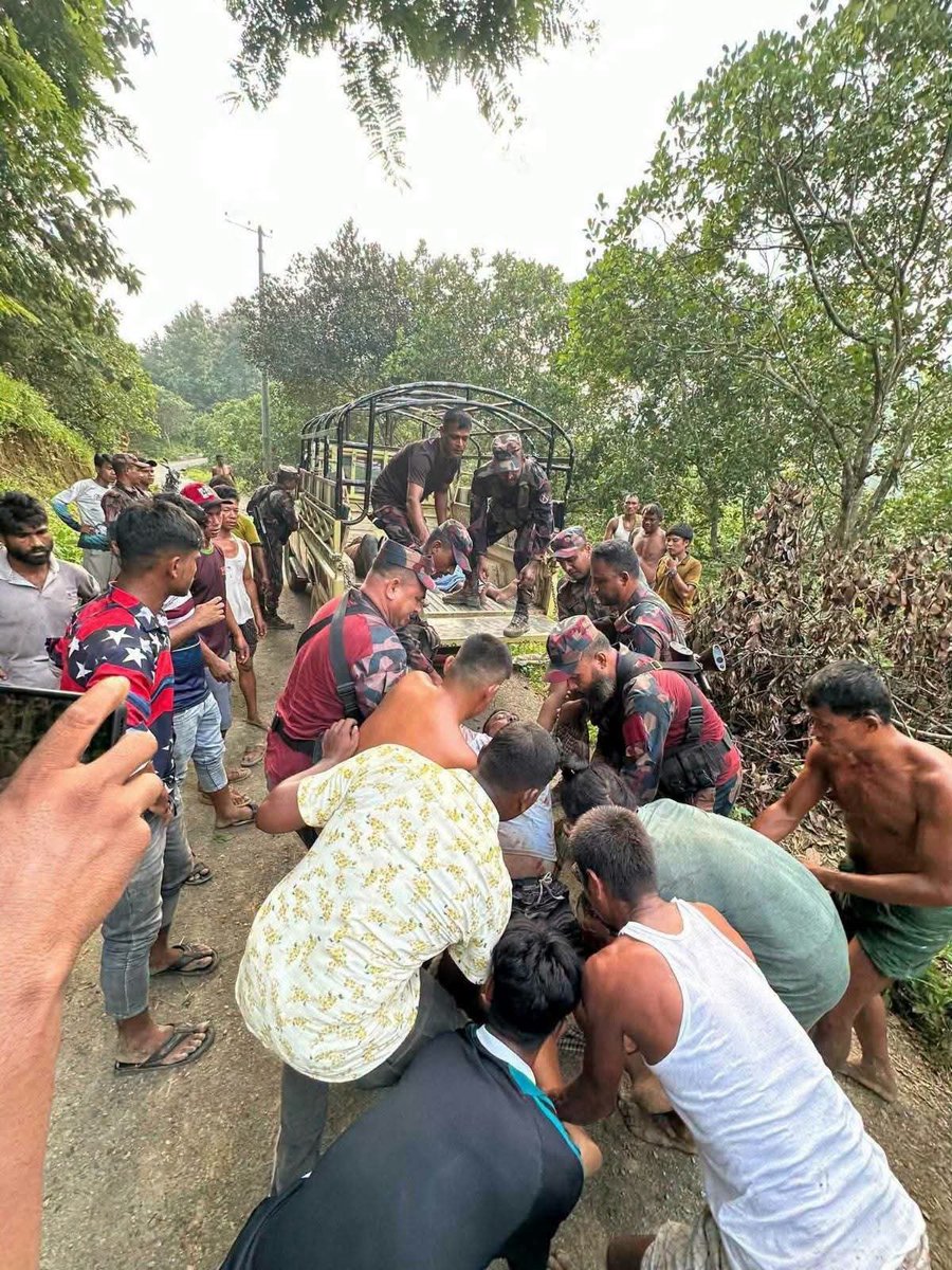 BGB_GOV_BD's tweet photo. BGB Stands by People in Times of Crisis

On 5 October 2026, a tourist vehicle lost control and plunged into a deep ravine on the Dimpahar-Tendumukh Road in Thanchi, Bandarban, leaving 2 tourists dead and 5 seriously injured.

Upon receiving the information, personnel of Tendumukh BGB Camp under Bolipara Battalion (38 BGB) immediately rushed to the scene and launched a rescue operation. The injured were rescued and sent to Alikadam Upazila Health Complex for advanced treatment.

#BGB #BorderGuardBangladesh #RescueOperation