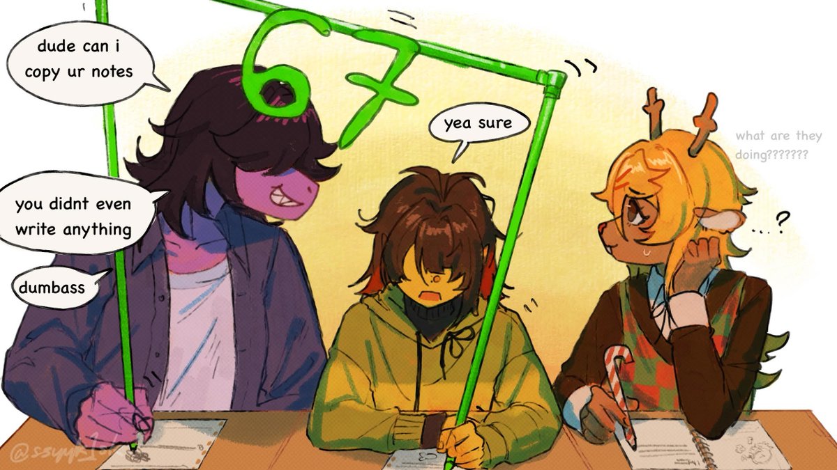 ssyyk1sk's tweet photo. when the teacher tries to separate us but we have a paired 67 pen #deltarune https://t.co/TkWJo8788p