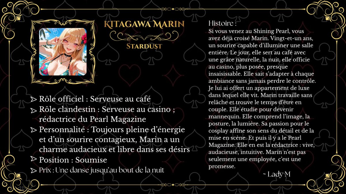 Lady_M_rp's tweet photo. Tout ce qui vont like ce post auront leur personnage avec sa carte de présentation made in Shining Pearl. https://t.co/DSrzqgeG5m