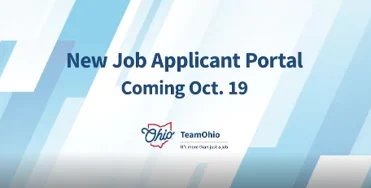 Announcement for the launch of a new job applicant portal on October 19 by Team Ohio.