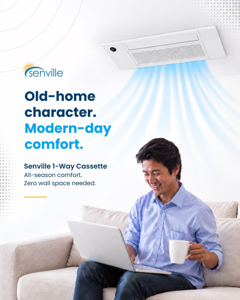 senvilleusa's tweet photo. Keep your home’s character—and your wall space. 🏡 The Senville 1-Way Cassette delivers heating and cooling from the ceiling, making it a discreet choice when wall space is limited.

#Senville #MiniSplit #HeatPump https://t.co/2hgTu93EMQ