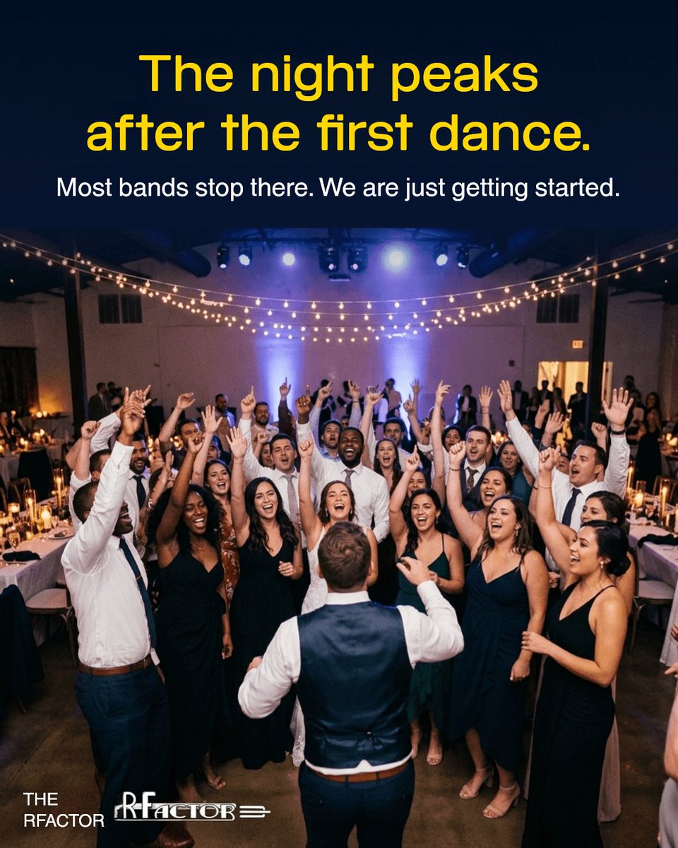 therfactorband's tweet photo. The first dance is just the start. The R Factor keeps the room moving with 30 years of experience, 750 songs, and a 6 to 13 piece lineup that reads the crowd all night.

Secure your year-end celebration slot. https://t.co/63PZCFwhrI https://t.co/T2LGdrW0nr