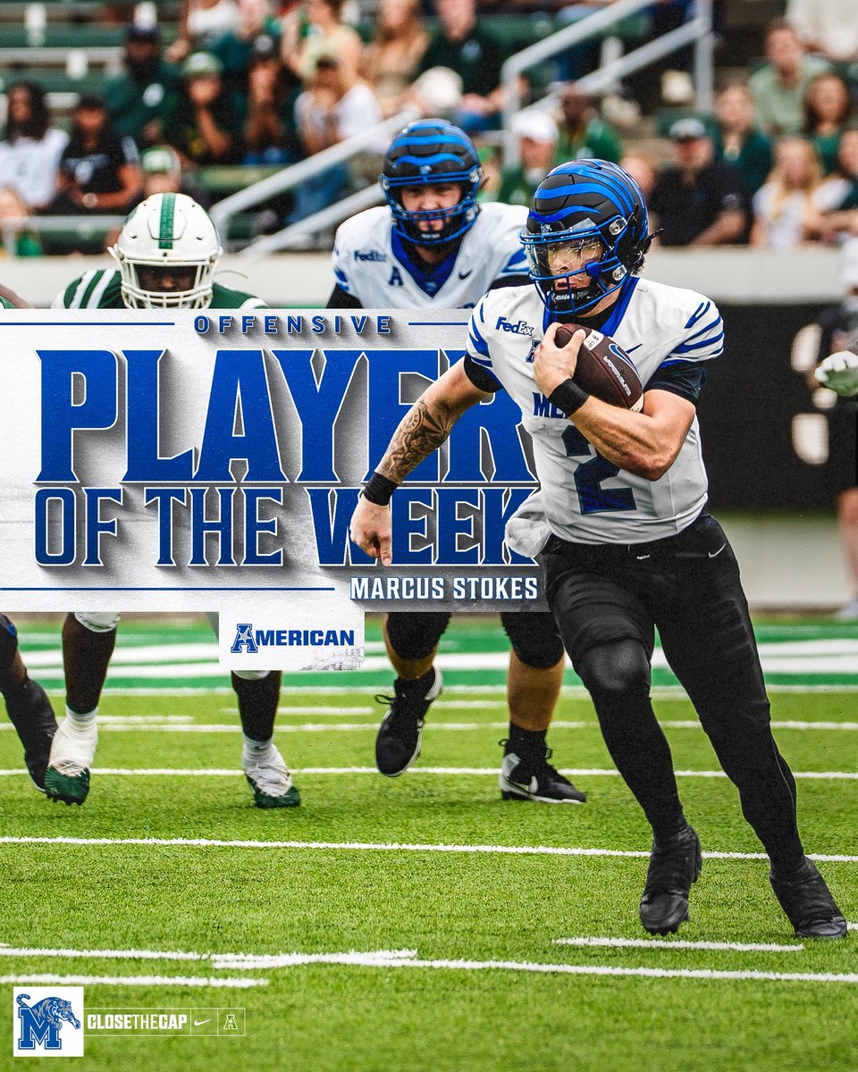 MemphisFB's tweet photo. Representing the 〽️

@marcusstokes06 has been named @American_Conf Offensive Player of the Week

📰: https://t.co/FJtYwXOKIk

#GoTigersGo | #CloseTheGap https://t.co/S1tE8eRX1v