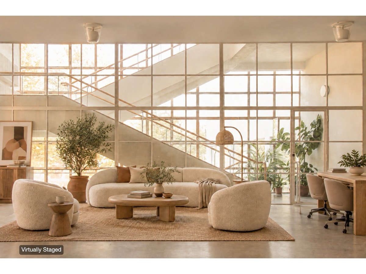 jordansEngine's tweet photo. Day #6 of my #aivirtualstaging challenge. 

I tried a coorporate office-style space this time. I went for an organic modern style ( one of my favs lately).

It was tricky to get the right balance of cozy and professional, I'd love to hear your thoughts on the result!

#realestate https://t.co/WjnYJpz6iU