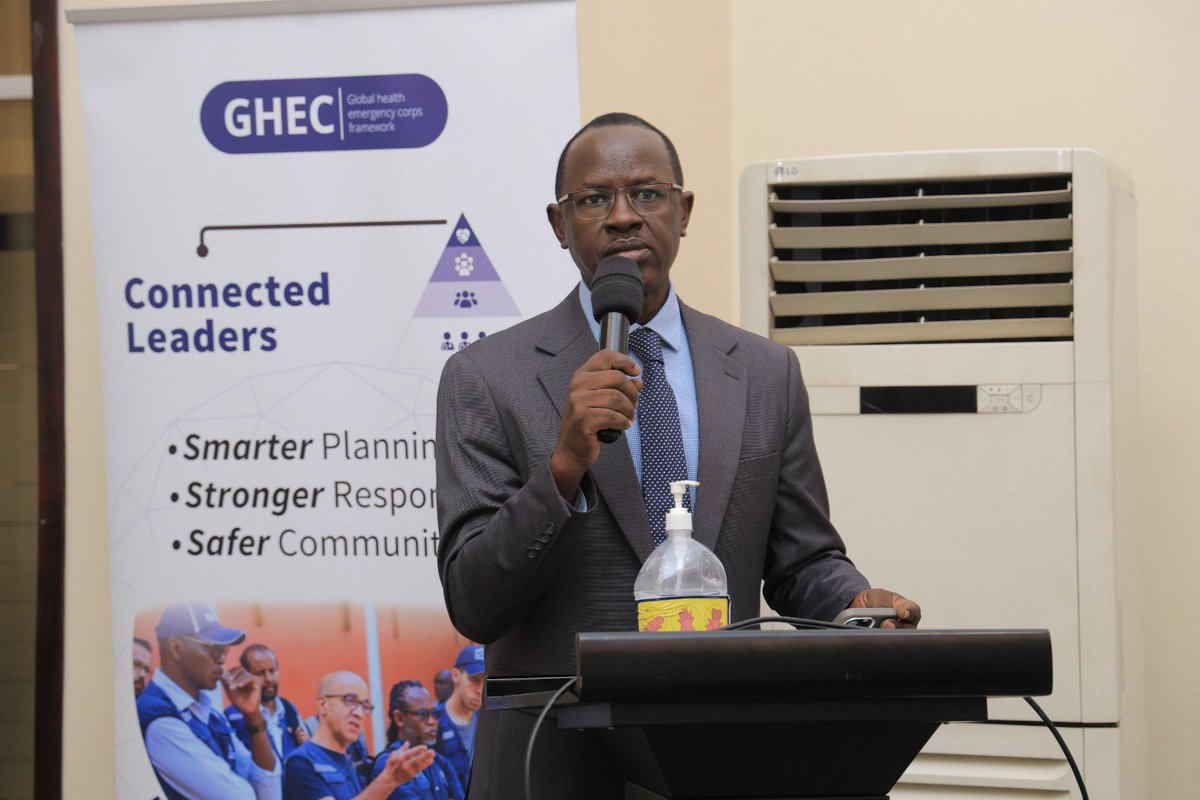 OPMUganda's tweet photo. Pandemics such as COVID-19 have amplified the need for countries and regions to have trained teams ready to respond to public health emergencies.

The @WHO is now working with member countries to build such teams, which can be deployed when public health emergencies occur. 

On behalf of the Permanent Secretary, the Commissioner for Monitoring and Evaluation Mr Timothy Lubanga launched the Uganda National Global Health Emergency Corps at the Golden Tulip Hotel in Kampala.

#OPMUganda