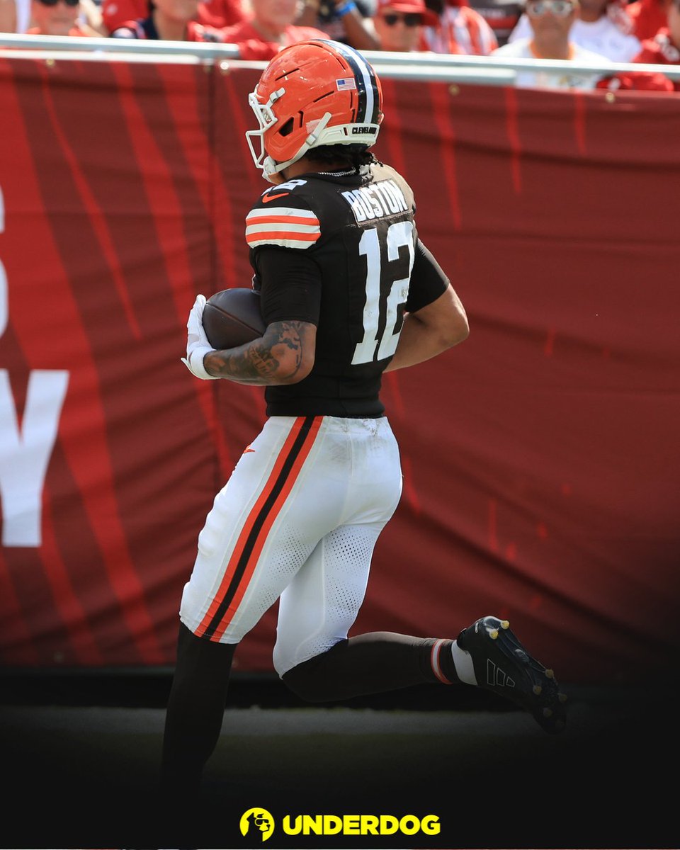 UnderdogNFL's tweet photo. Denzel Boston among rookie WRs so far this season:

284 receiving yards (1st)
2 TDs (1st)
21.8 yards per catch (2nd)
10 first downs (2nd)

Most receiving yards by a Browns rookie through first four games in last 30 seasons. https://t.co/79PObGOp4q