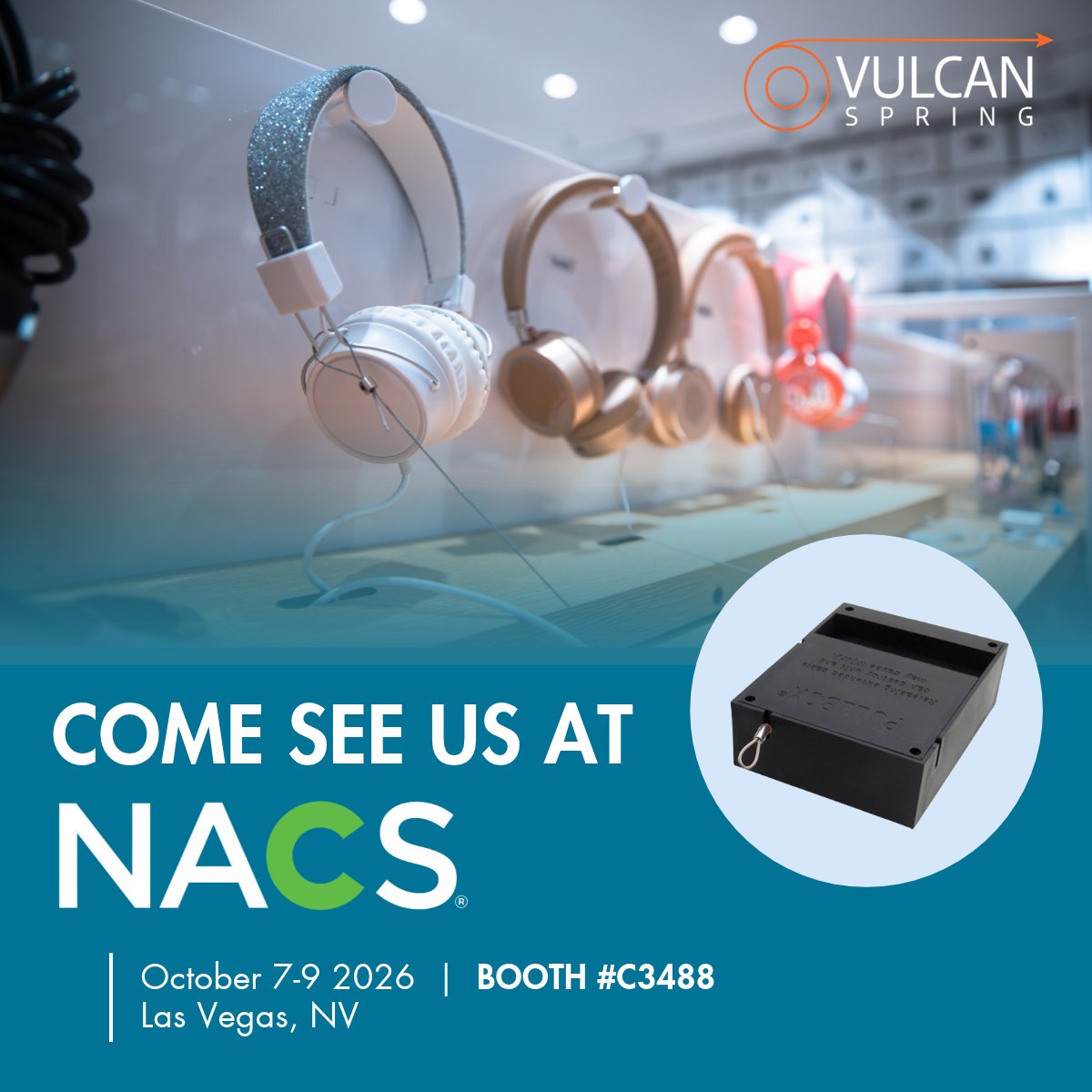 VulcanSpring's tweet photo. Designed for retail environments, Pullbox Security Tethers keep merchandise secure while giving customers the freedom to pick up, interact with, and experience the product.

📍 Las Vegas
 📅 October 7–9
 ➡️ Booth C3488

#NACSShow #RetailSecurity #RetailDisplays #VulcanSpring https://t.co/dap0U1UM7I