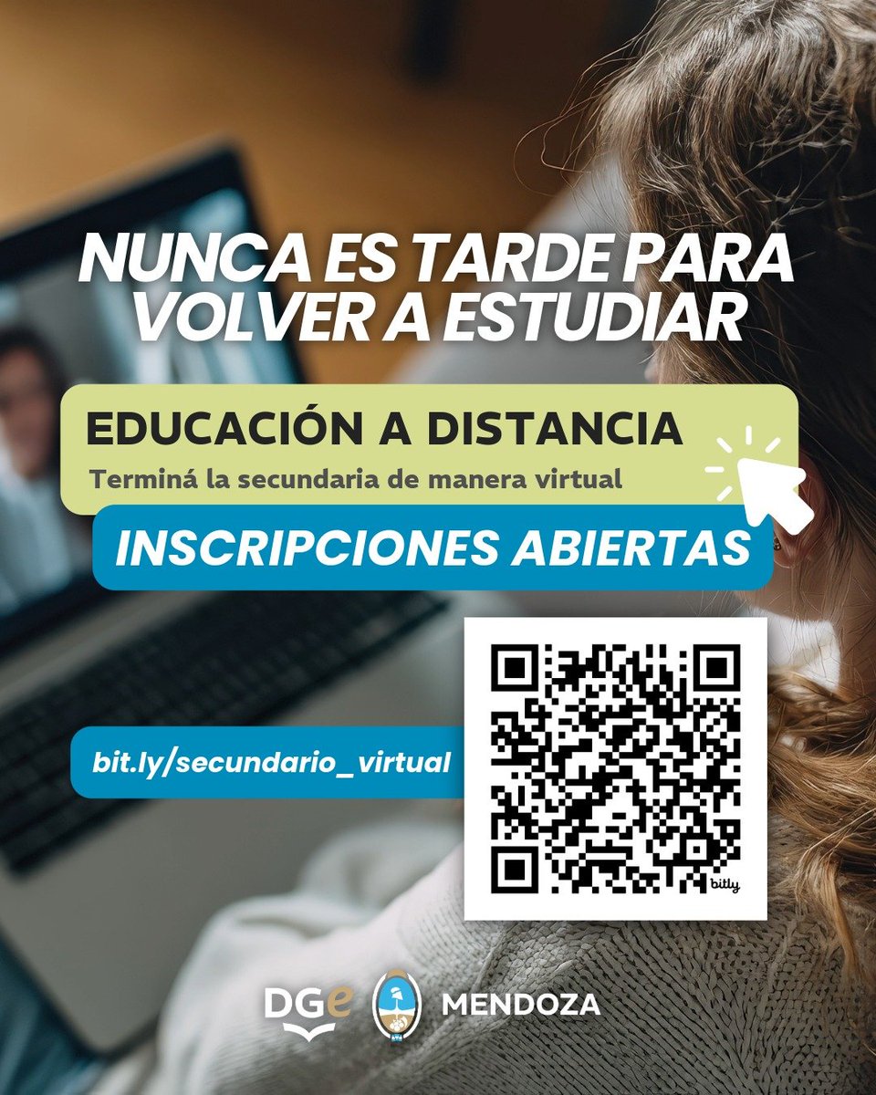 MzaDGE's tweet photo. ¿Te quedó pendiente terminar la secundaria? Nunca es tarde para volver a estudiar. 📚

La propuesta Educación a Distancia posibilita que personas mayores de 18 años puedan completar sus estudios secundarios de manera virtual.

Inscripciones abiertas 🔗 https://t.co/3d8NCCEVIP https://t.co/qG30IVvlnB