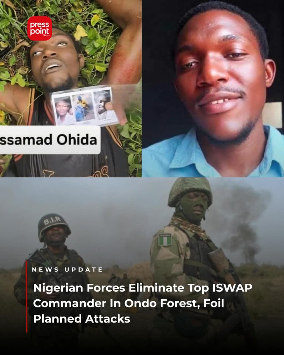 presspointnews's tweet photo. Nigerian Forces Eliminate Top ISWAP Commander In Ondo Forest, Foil Planned Attacks https://t.co/9sG5vEV5hC