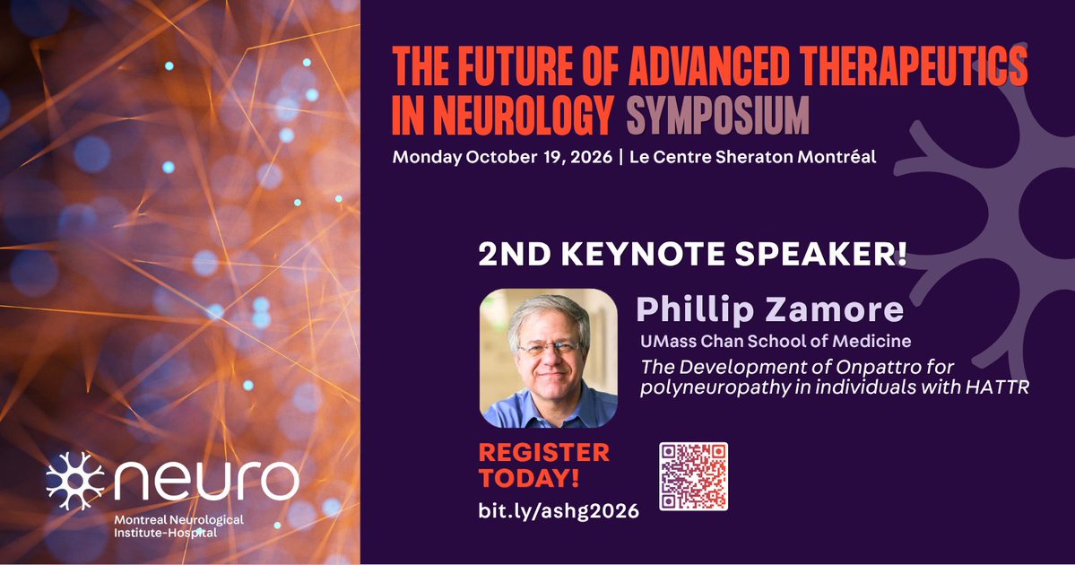 NeuroCRU's tweet photo. Join us Oct 19 in Montreal for a symposium on #advancedtherapeutics in #neurology! Scientists from across the US and Canada will share advances in RNA and gene therapies, including a keynote by @PhillipZamore (RTI_UMassChan). Register today: https://t.co/DumDsQxJhl. #ASHG2026. https://t.co/IzyFCAEpDJ