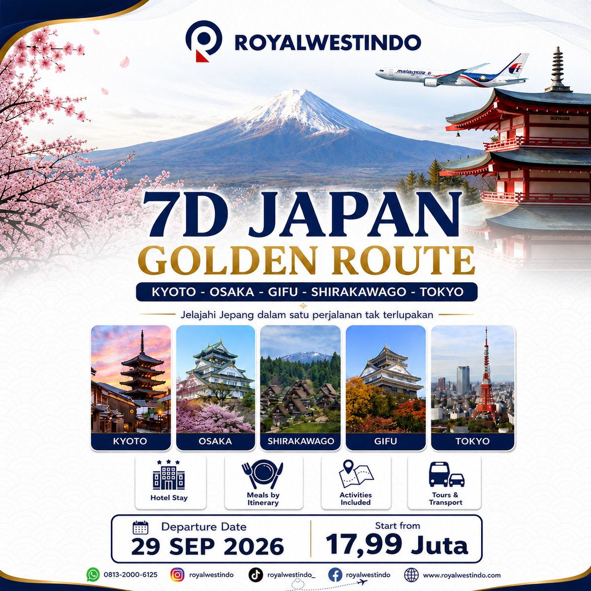 WCapriel's tweet photo. 7D Japan Golden Route: Kyoto, Osaka, Gifu, Shirakawago, hingga Tokyo. Berangkat 29 September 2026, mulai Rp17, 99 juta termasuk hotel, makan, aktivitas, tur, dan transportasi. Jepang memanggil, siap berangkat? https://t.co/7CirVjMTV3