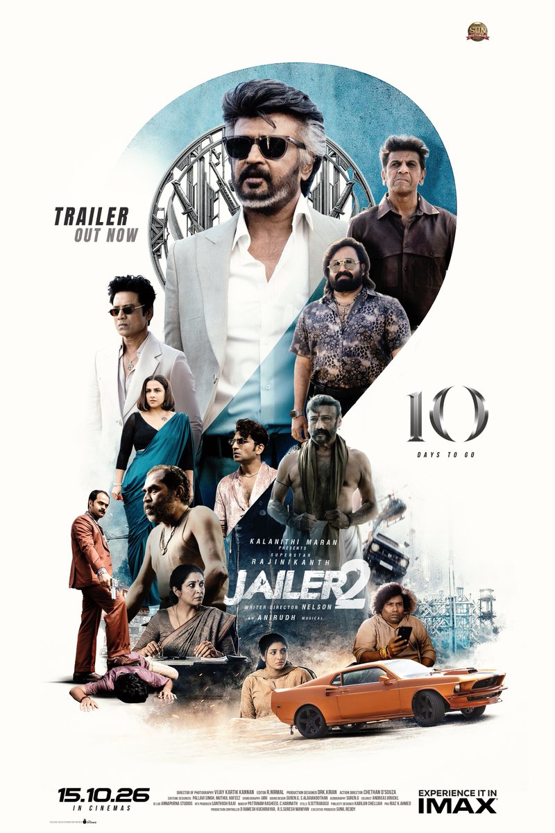 FilmCelebrityU's tweet photo. #Jailer2 trailer out now ❤️

Link : https://t.co/SEFKzLSQXB

Cast : #Rajinikanth #mohanlal #Sjsuryah #Shivarajkumar #Vidyabalan #yogibabu #mirnameneon #vinayakan #shamna &amp;others.

Direction : #Nelsondilipkumar 
Music: #AnirudhRavichander 
In cinemas world wide from 15.10.26 https://t.co/sa8AIKoDO4