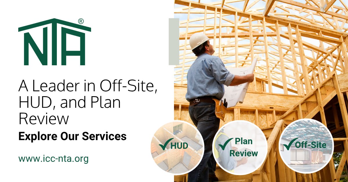 ICCNTA's tweet photo. NTA experts provide off-site construction services, HUD certifications, plan review, and quality assurance inspections, all designed to help industry professionals meet code requirements and build with confidence.
#nta #offsite #hud #planreview
https://t.co/Lvbw8xV6jj https://t.co/qUxjQ9sbGF