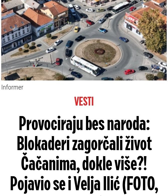 KristinaJa65's tweet photo. Šačica blokadera napravila je haos u Čačku tako što je postavila štand nasred kružnog toka i napravila saobraćajni kolaps. Sve to, organizuje Velimir Ilić.
Još jedan primer da im se politika svodi na blokade i maltretiranje građana. https://t.co/F6BBpuB773