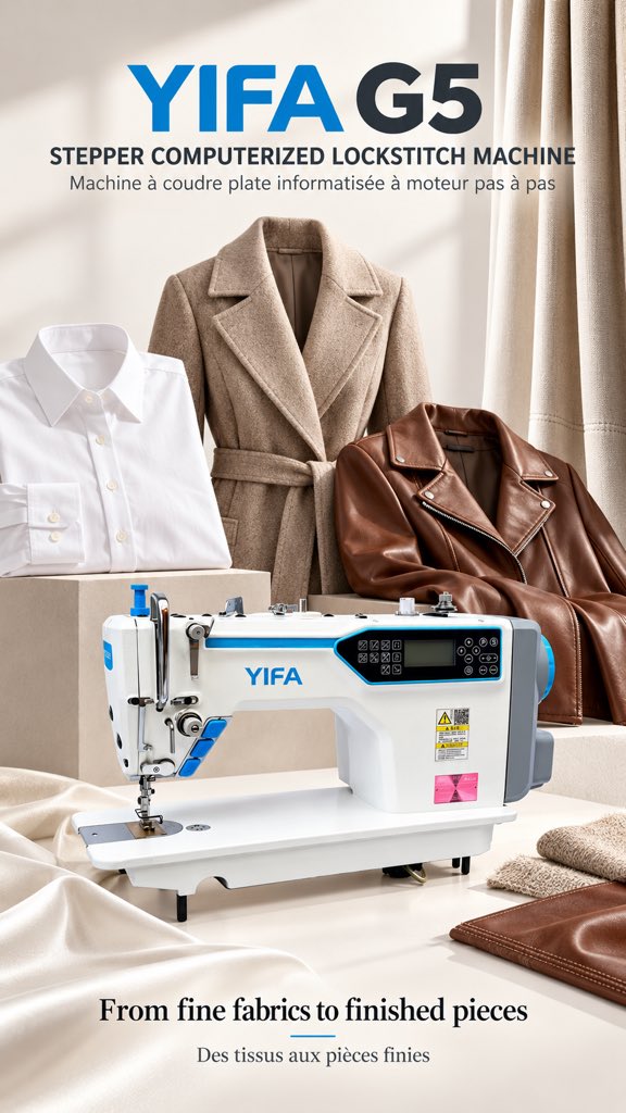 LEOM8686's tweet photo. From shirt plackets to jacket seams, YIFA G5 brings stepper-controlled reverse stitching, auto thread trimming and auto presser-foot lift to industrial lockstitch work. Which detail would you test first? #YIFAG5 #IndustrialSewing #Lockstitch #GarmentFactory #SewingTech https://t.co/q5FjnIMxXZ