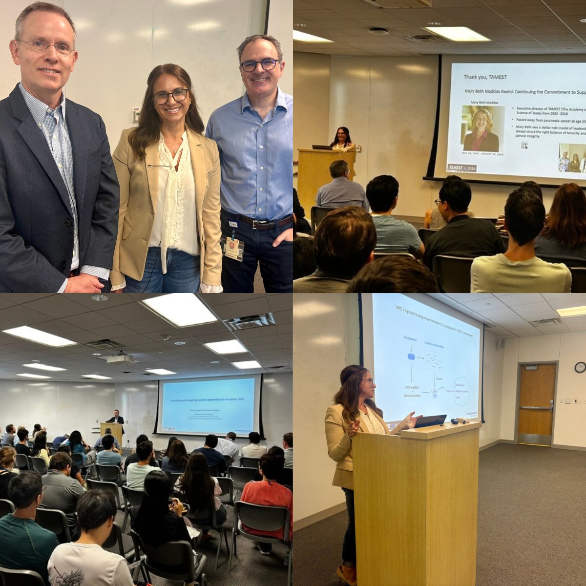 TAMESTX's tweet photo. As part of the Mary Beth Maddox Award Lecture Series, 2026 recipient Maralice Conacci-Sorrell, Ph.D., delivered a lecture on her research targeting nutrient dependencies in cancer cells to nearly 60 research professionals at @UTSWMedCenter on September 16: https://t.co/YEC7Bi9KVZ https://t.co/7XJ2MwuNjU