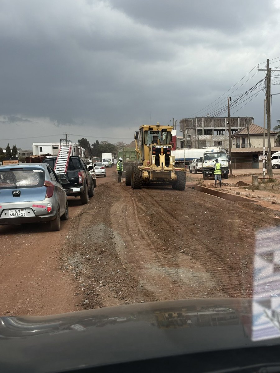 kwadwosheldon's tweet photo. After six months of no work on the Pantang–Abokobi Road, the contractor is finally back on site and work has resumed. Hopefully, this time around, the road will be completed once and for all. https://t.co/IhJeGzLyuP
