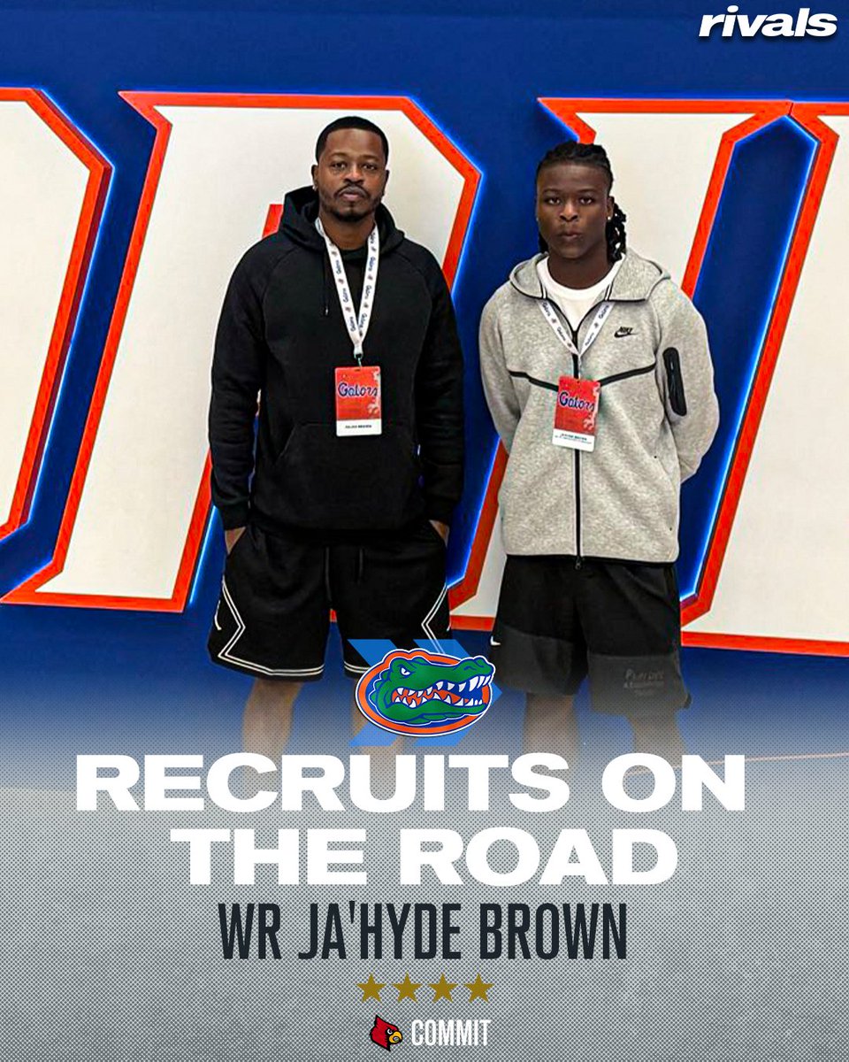 Rivals's tweet photo. NEW: Louisville Elite WR commit Ja'Hyde Brown is currently on a visit to Florida🐊

Rivals' @SWiltfong_ with the latest.

Read: https://t.co/fwk1s5mU8j https://t.co/RdJkuTrPPd