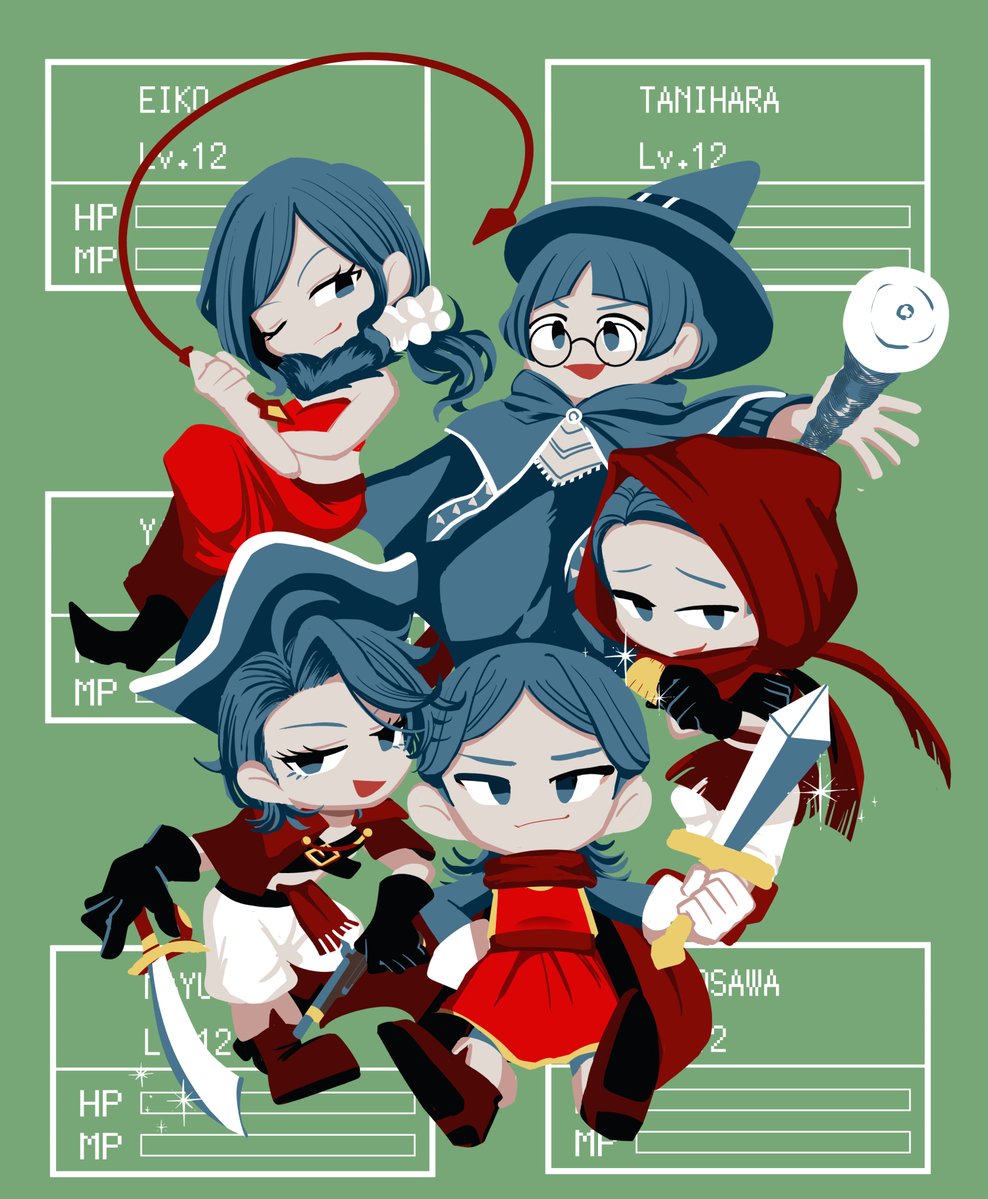 kakei_umdc's tweet photo. #都市伝説描きたいセンター
50日目　好きなキャラのRPG妄想です
真��中から時計回りに勇者、海賊、魔物使い、魔法使い、盗賊で描いたけど他のジョブもいいよね～～～ https://t.co/2fSKNCjdcL