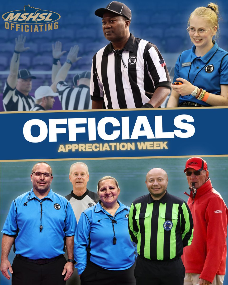 MSHSL's tweet photo. It's Officials Appreciation Week!

To all @MSHSL_Officials, we appreciate your willingness to contribute to the educational experience of Minnesota students. Your efforts are very important. 

Thank you for being an official! 💙 https://t.co/KOeyrjB36q