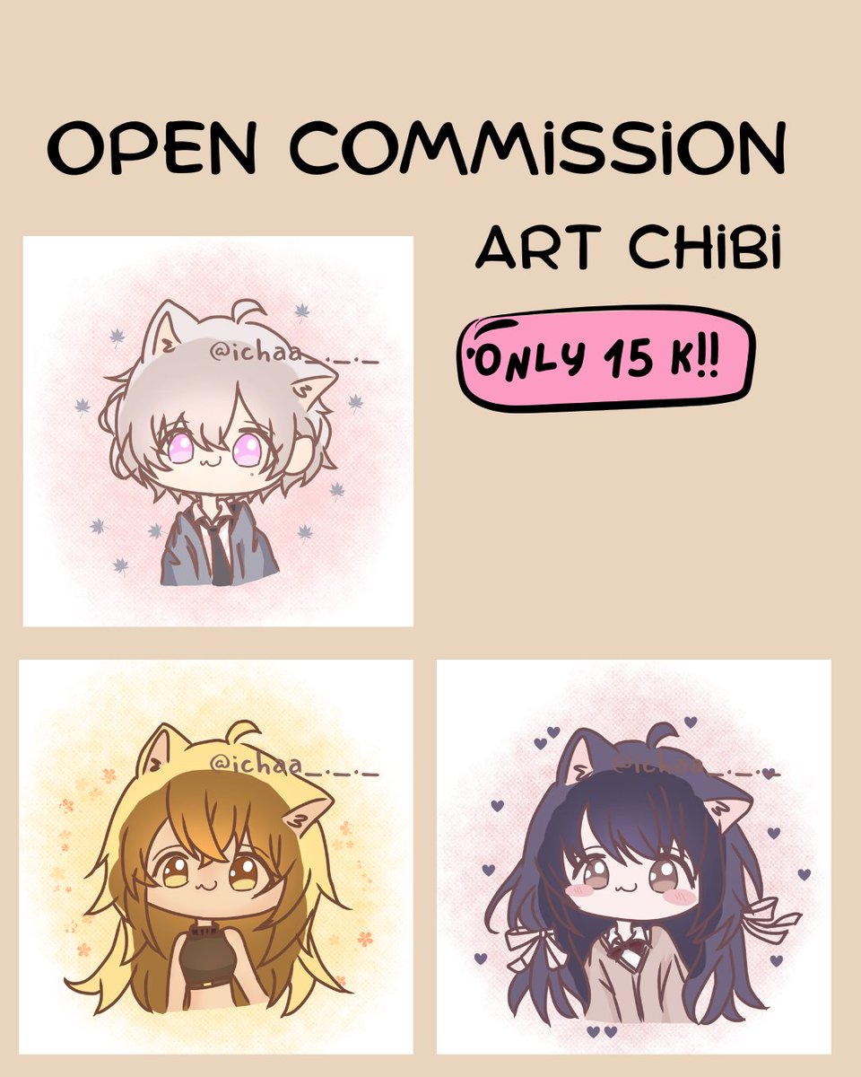 ichaa_opencmms's tweet photo. @reyinaori open commission for art chibi!! 🤗
silakan dm bagi yg minat atau untuk info2nya! miminnya ramah :)
#chibiart #artcommision #chibi #art https://t.co/yr3rd7OnYM