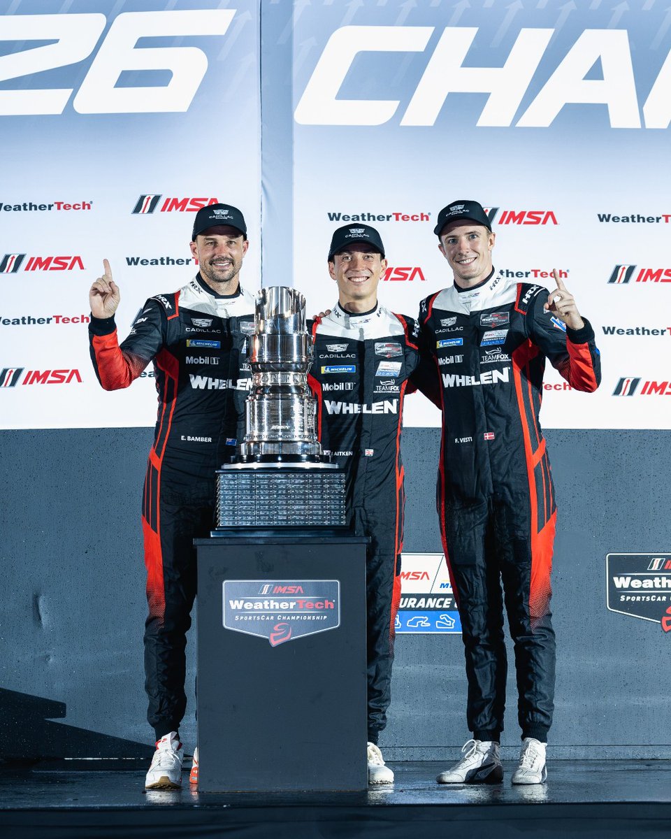 WhelenEng's tweet photo. 🏆 2026 IMSA WEATHERTECH GTP CHAMPIONS! 🏆

What an incredible season.

The No. 31 Whelen Cadillac team has captured the 2026 IMSA WeatherTech SportsCar Championship GTP title!

What a season. What a team. Congratulations! 👏 

@WhelenMTRS https://t.co/Rb5MOnmokU