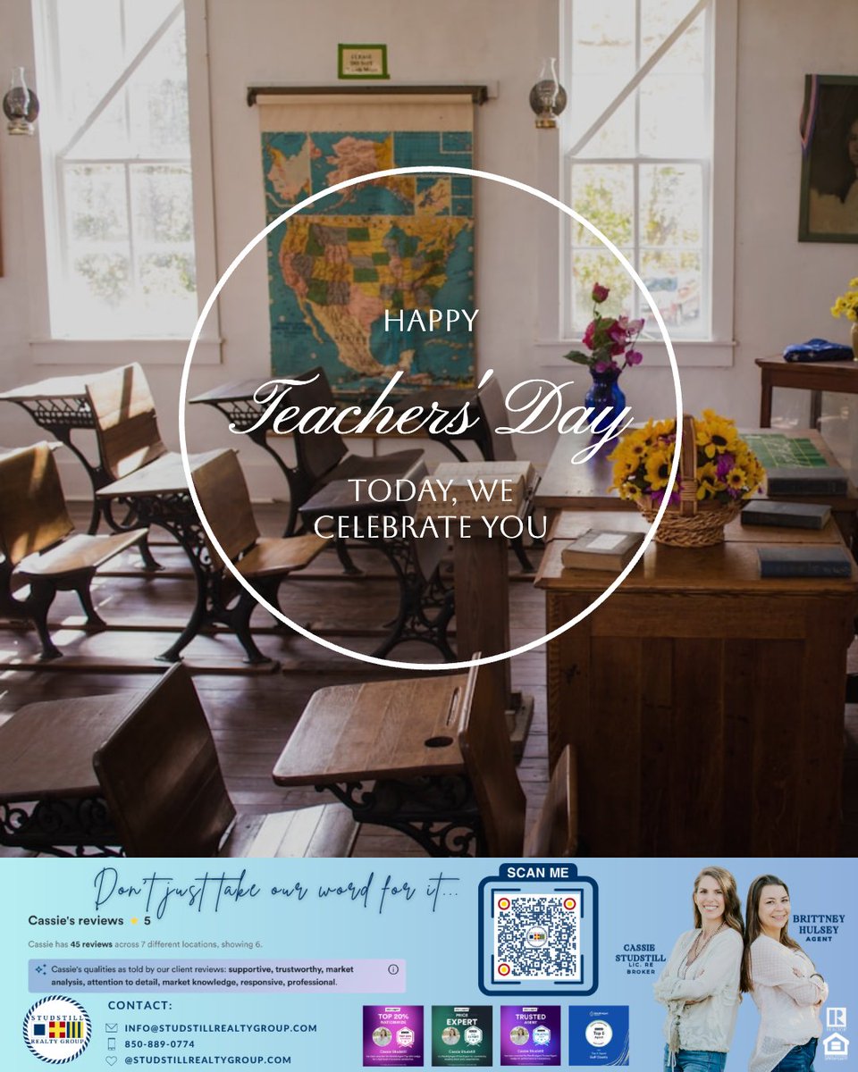 studstillrealty's tweet photo. Happy World Teachers' Day to the guiding lights who shape minds and inspire hearts every day! Today, let's celebrate the mentors, educators, and champions of knowledge who ignite a passion for learning and make a difference in countless lives. Thank you for your dedication! https://t.co/bikoNWEqLv