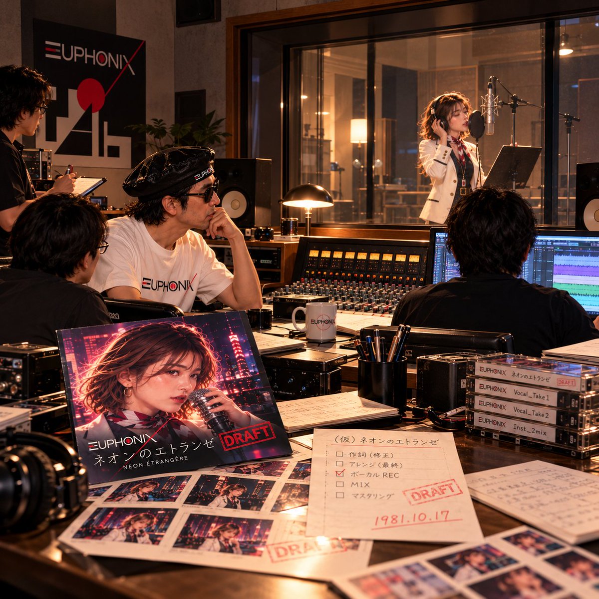 Euphonix_t's tweet photo. 妄想シリーズ（楽曲編）

新曲制作の舞台裏。
ジャケットだけ、先にできてた。
1981年10月17日、締切。

ネオンのエトランゼ
EUPHONIX

歌入れ完了後、近日公開予定。

#EUPHONIX #妄想シリーズ https://t.co/w3EbdqjHx0